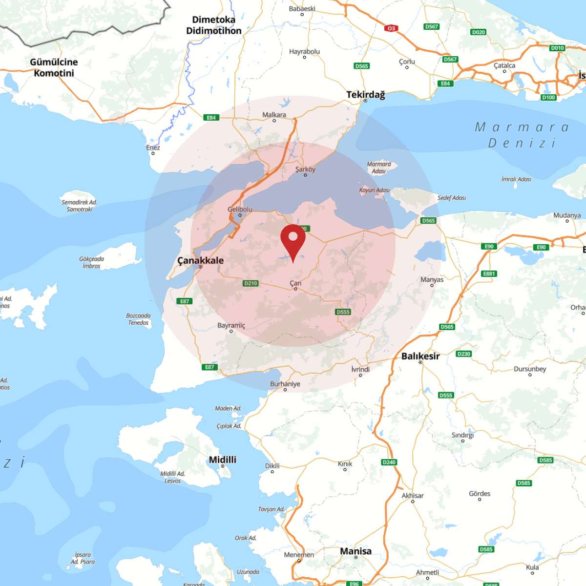 CANAKKALE Bölgesinde Hafif Şiddetli 2.5 Büyüklüğünde Deprem Meydana Geldi