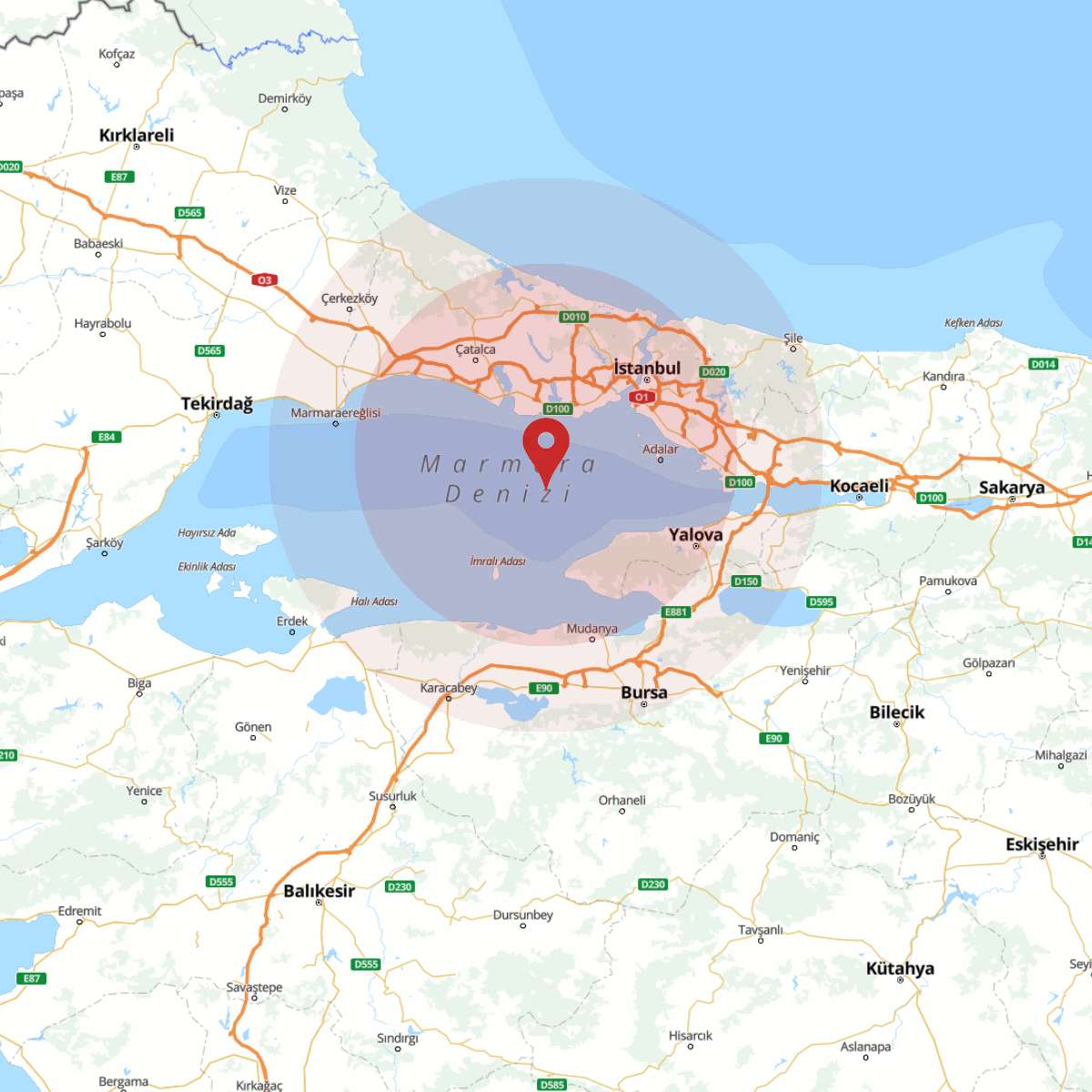 MARMARA DENIZI Bölgesinde Hafif Şiddetli 2.5 Büyüklüğünde Deprem Meydana Geldi
